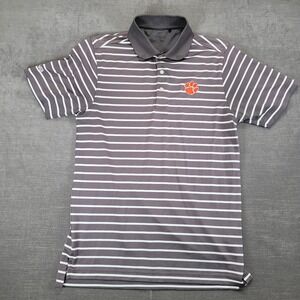PING Clemson Tigers Polo Shirt Striped Athletic Short Sleeve Gray White Men's Sm